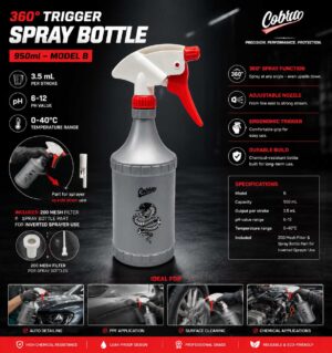 360° Trigger Spray Bottle 950ml – Model B | 3.5 mL per stroke | PH value: 6-12 | 0-40°C | INCLUDES : 200 Mesh Filter & Spray Bottle Part for Inverted Sprayer Use