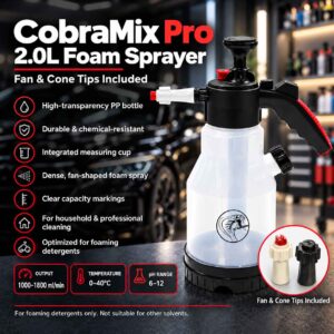 CobraMix Pro 2.0L Foam Sprayer | Fan & Cone Tips Included