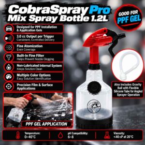 CobraSpray Pro Mix Bottle 1.2L with Gravity Ball with Flexible Silicone Tube for Angled Sprayer Operation | Good For PPF Gel