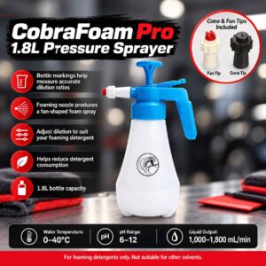 CobraFoam Pro 1.8L Pressure Sprayer | Fan & Cone Tips Included